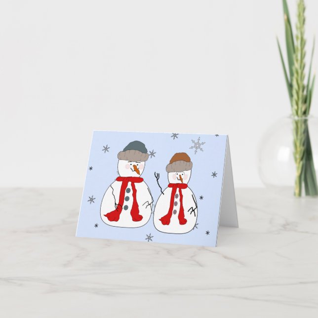 Cartes Pour Fêtes Annuelles Snowman, Petits Snowmen, Brothers Whimsical Art (Devant)
