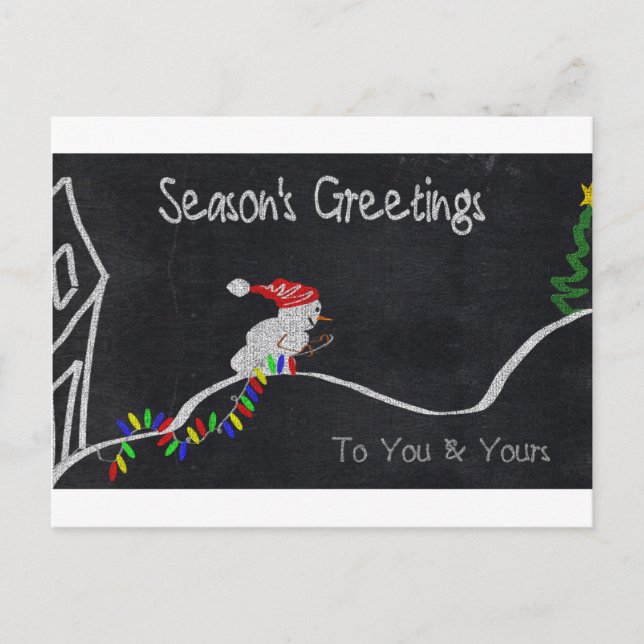 Cartes Pour Fêtes Annuelles Snowman Pulller les lumières de Noël (Devant)