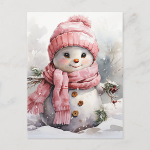 Cartes Pour Fêtes Annuelles Snowman rose mou