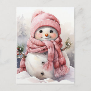 Cartes Pour Fêtes Annuelles Snowman rose mou
