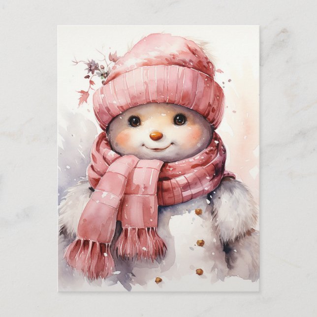 Cartes Pour Fêtes Annuelles Snowman rose mou (Devant)