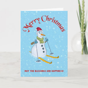 Cartes Pour Fêtes Annuelles Snowman sur Ski
