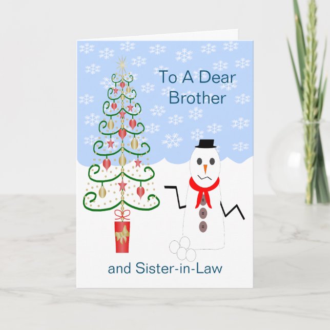 Cartes Pour Fêtes Annuelles Snowman Tree Brother Et Soeur In-Law Christmas (Devant)