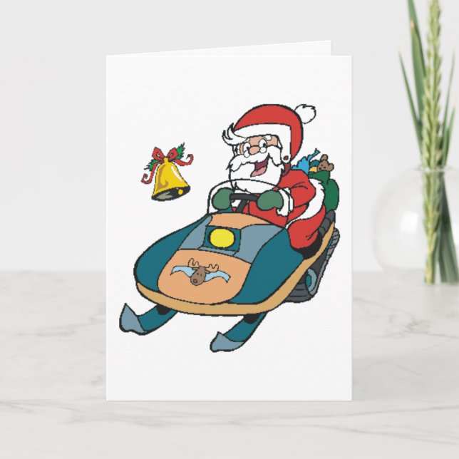 Cartes Pour Fêtes Annuelles Snowmobile Père Noël (Devant)