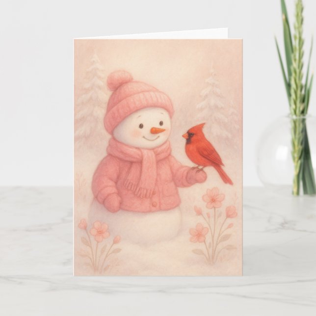 Cartes Pour Fêtes Annuelles Snowwoman with Red Bird Christmas Card (Devant)
