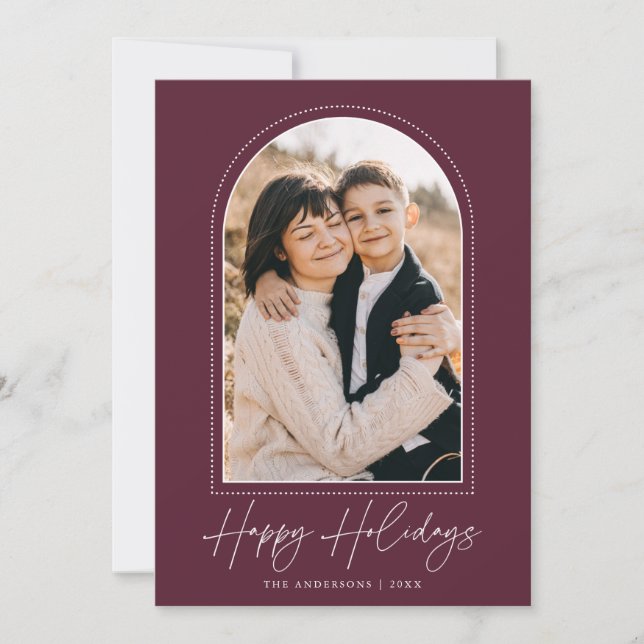 Cartes Pour Fêtes Annuelles Snowy Arch Vin Happy Holidays Photo (Devant)