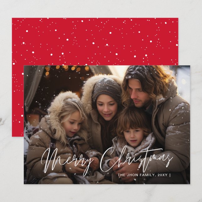 Cartes Pour Fêtes Annuelles Snowy Elegance Photo Joyeux Noël Rouge (Devant / Derrière)