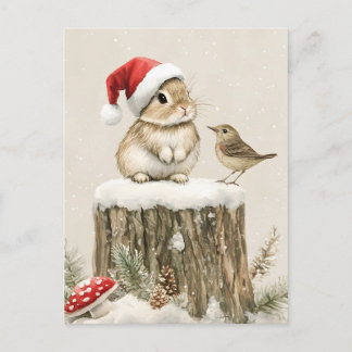 Cartes Pour Fêtes Annuelles Snowy Forest Winter Woodland Christmas Bunny Bird