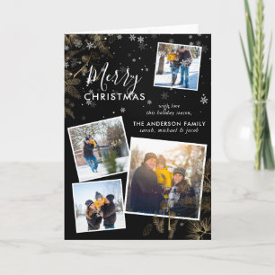 Cartes Pour Fêtes Annuelles Snowy Pine Sprigs Christmas 4 Photo Collage Card