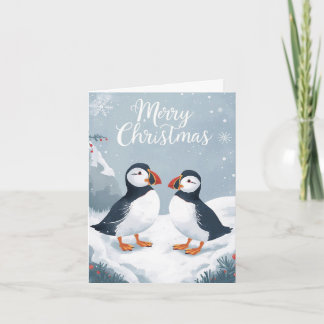 Cartes Pour Fêtes Annuelles Snowy Puffins Christmas Card