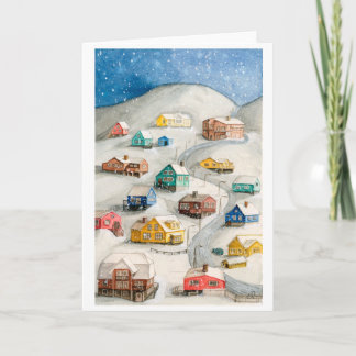 Cartes Pour Fêtes Annuelles Snowy Winter Village Scenic Art
