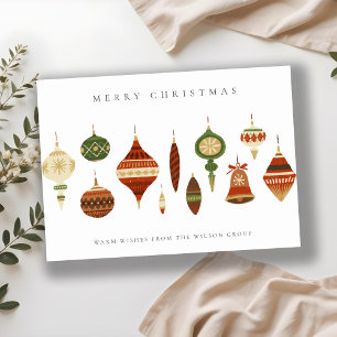 CARTES POUR FÊTES ANNUELLES SOCIÉTÉ ÉLÉGANTE ROUGE VERT NOËL ORNAMENTS
