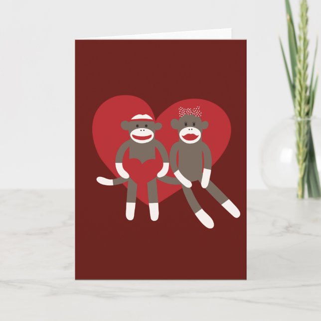 Cartes Pour Fêtes Annuelles Sock Monkeys in Love Hearts Valentine's Day Gifts (Devant)