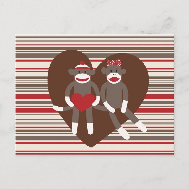 Cartes Pour Fêtes Annuelles Sock Monkeys in Love Valentine's Day Heart Gifts (Devant)