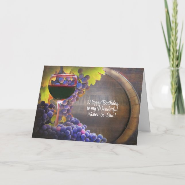 Cartes Pour Fêtes Annuelles Soeur D'Anniversaire En Droit Vin Amusant Raisins  (Devant)
