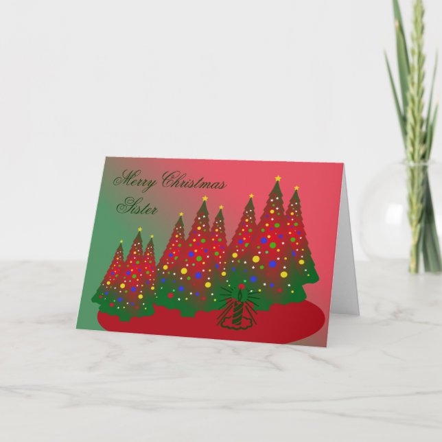Cartes Pour Fêtes Annuelles Soeur de Joyeux Noël : Arbre rouge et vert (Devant)