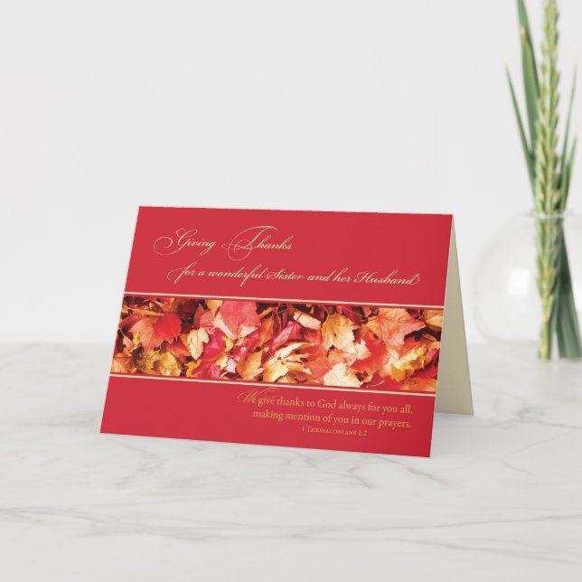 Cartes Pour Fêtes Annuelles Soeur et Mari Thanksgiving Religieux, Feuille (Devant)