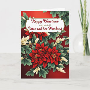 Cartes Pour Fêtes Annuelles Soeur et son mari Noël Poinsettias