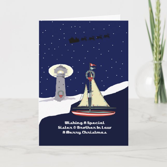 Cartes Pour Fêtes Annuelles Soeur & Frère En Droit Voilier Noël (Devant)