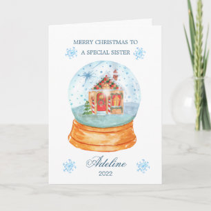 Cartes Pour Fêtes Annuelles Soeur Globe des neiges Maison de pain d'épice Noël