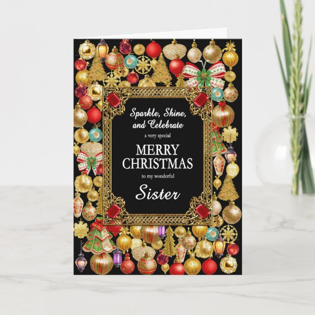 Cartes Pour Fêtes Annuelles Soeur Joyeux Noël avec ornements (Devant)