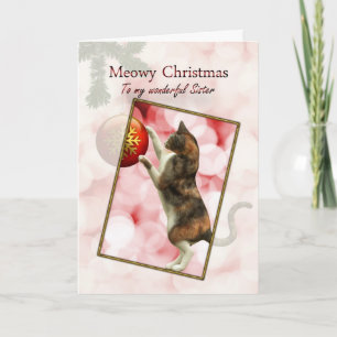 Cartes Pour Fêtes Annuelles Soeur, Noël de Meowy avec un chat espiègle