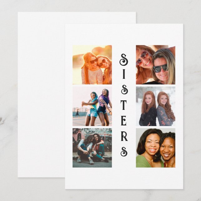 Cartes Pour Fêtes Annuelles Soeurs modernes personnalisées 6 Collage photo (Devant / Derrière)