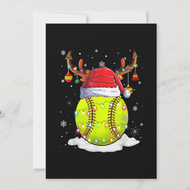 Cartes Pour Fêtes Annuelles Softball Santa Hat Reindeer lumières de Noël drôle (Devant)