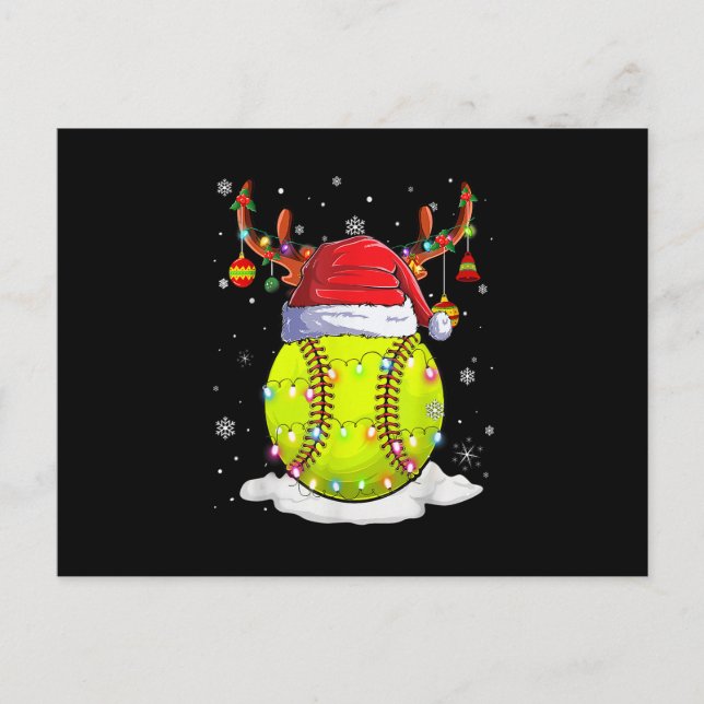 Cartes Pour Fêtes Annuelles Softball Santa Hat Reindeer lumières de Noël drôle (Devant)