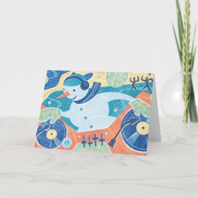 Cartes Pour Fêtes Annuelles Soirée dansante de Noël du DJ de bonhomme de neige (Devant)