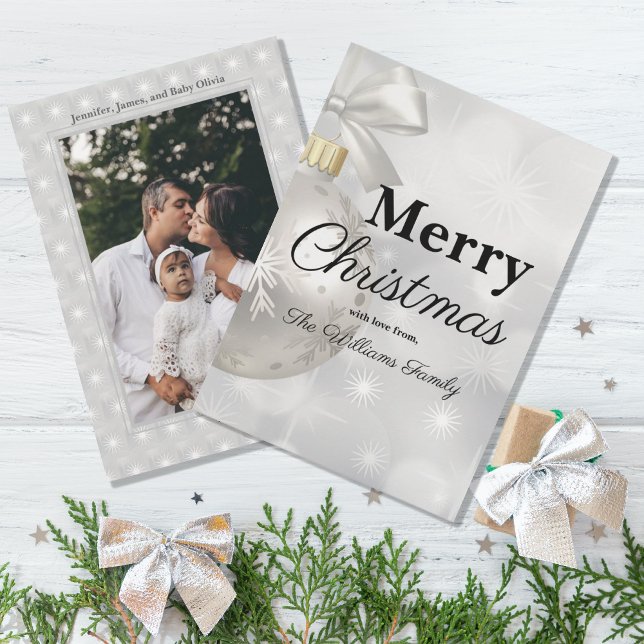 Cartes Pour Fêtes Annuelles Soirée de Noël blanc élégant (ELEGANT WHITE CHRISTMAS ORNAMENT HOLIDAY PHOTO GREETING CARD)
