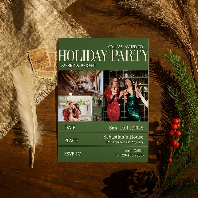 Cartes Pour Fêtes Annuelles Soirée de Noël de l'Élégant magazine Green (Créateur téléchargé)
