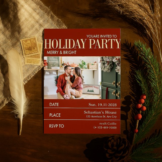 Cartes Pour Fêtes Annuelles Soirée de Noël de l'Élégant magazine Red (Créateur téléchargé)
