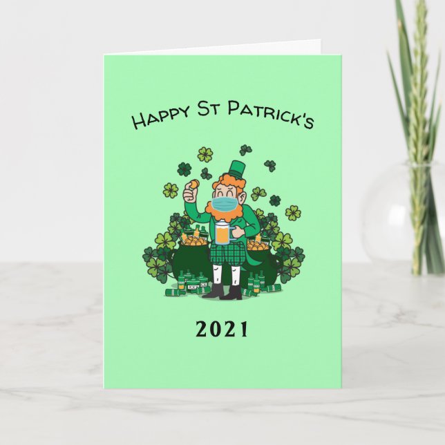 Cartes Pour Fêtes Annuelles Soirée de quarantaine drôle de st Patrick en 2021 (Devant)
