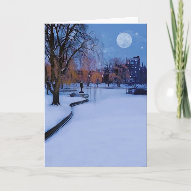 Cartes Pour Fêtes Annuelles Soirée d'hiver de Boston Commons Frozen Pond (Devant)