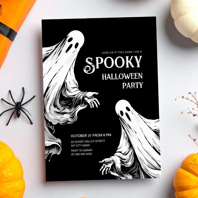 Cartes Pour Fêtes Annuelles Soirée éffrayante d'Halloween avec deux fantômes (Créateur téléchargé)