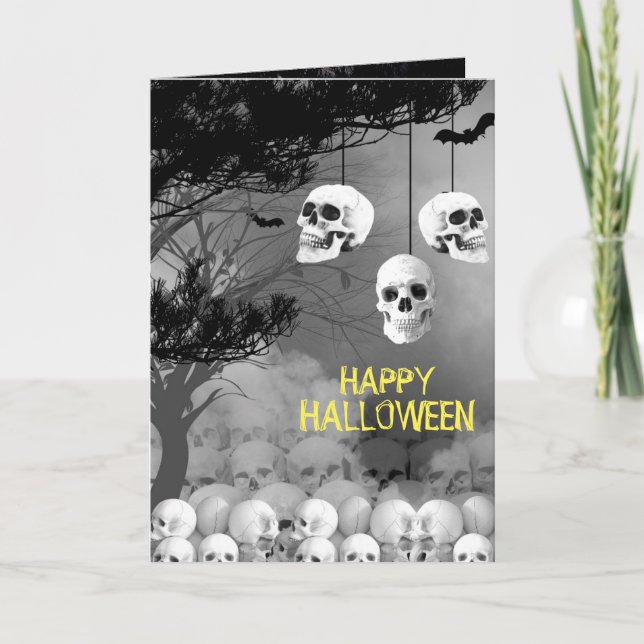Cartes Pour Fêtes Annuelles Soirée Halloween squelette fétide nuit noire crâne (Devant)