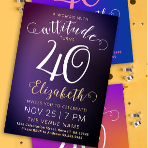 Cartes Pour Fêtes Annuelles Soixante moderne Lady Purple Gradient Party