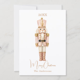 Cartes Pour Fêtes Annuelles Soldat casse-noisette rose simple Noël