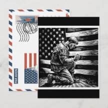 Soldat patriotique tenant le drapeau américain Car