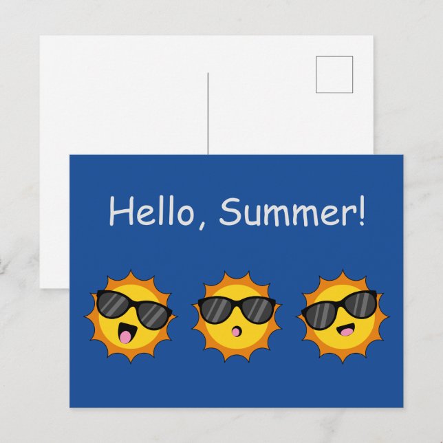 Cartes Pour Fêtes Annuelles Soleil avec lunettes de soleil Happy Emoji Visages (Devant / Derrière)