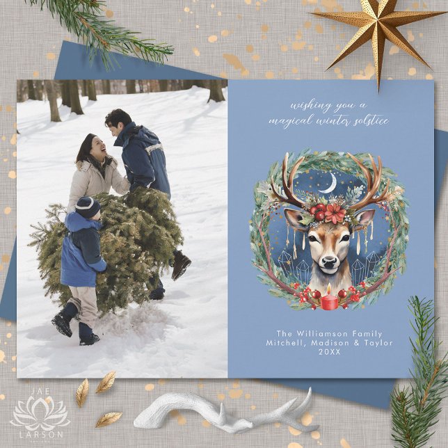 Cartes Pour Fêtes Annuelles Solstice d'hiver Deer Yule Photo de Noël (Créateur téléchargé)