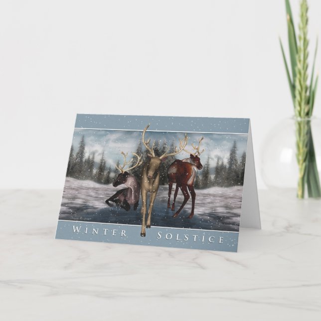 Cartes Pour Fêtes Annuelles Solstice d'hiver - Scène hivernale des cerfs (Devant)