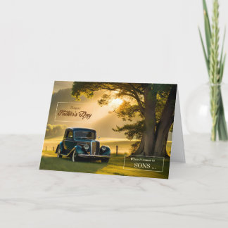 Cartes Pour Fêtes Annuelles Son Fête des pères voiture classique dans la prair