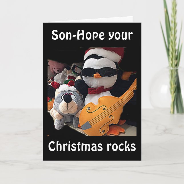 CARTES POUR FÊTES ANNUELLES SON-H0PE Y0UR CHRITMAS "R0CKS" DIT GUITAR PLAYER (Devant)