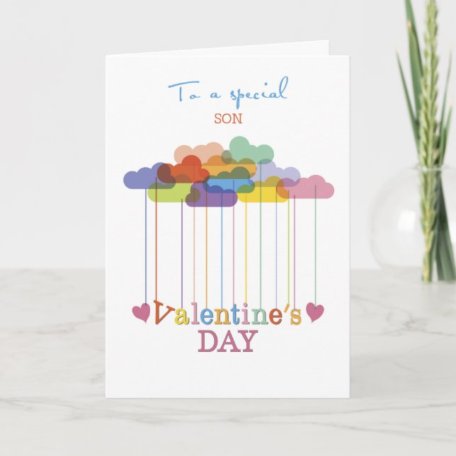 Cartes Pour Fêtes Annuelles Son Valentine Arc-en-ciel nuages et coeurs (Devant)