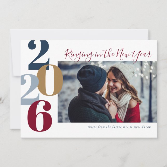 Cartes Pour Fêtes Annuelles Sonnerie dans la photo Fiançailles du Nouvel An (Devant)