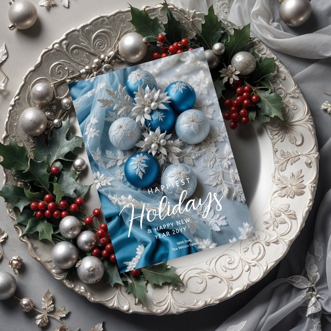 Cartes Pour Fêtes Annuelles Sophisticated Blue Shades Cute Christmas Balls (Sophisticated Gorgeous Blue Shades Exquisite Christmas Balls Holidays Cards.)
