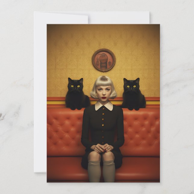 Cartes Pour Fêtes Annuelles Sorcière avec des chats noirs (Devant)