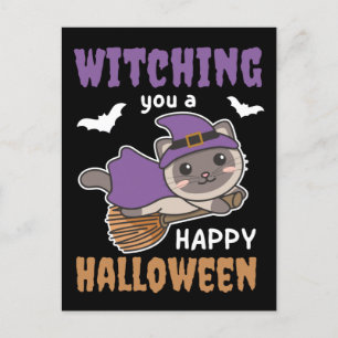 Cartes Pour Fêtes Annuelles Sorcière Chat Chats Vous Souhaitent Un Joyeux Hall
